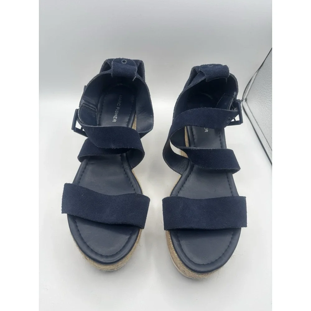 Marc Fisher Zaide Espadrille Dark Blue Suede‎ Platform Wedge size 9.5